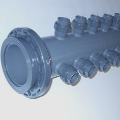 PVC grijze verdeelbuis Ø 200 mm met 3-delige koppeling aansluitingen
